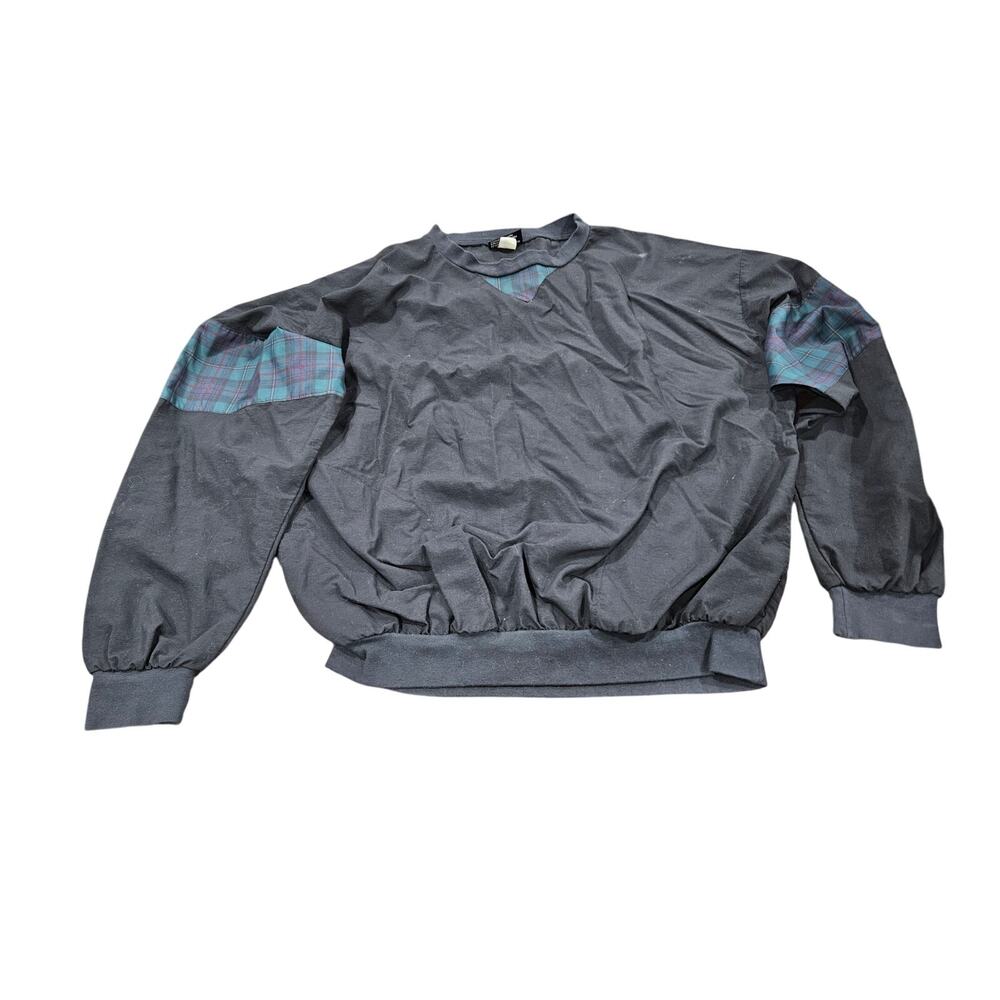 Vintage Roche USA Plaid Panel Pullover Sweatshirt XL Grunge Preppy